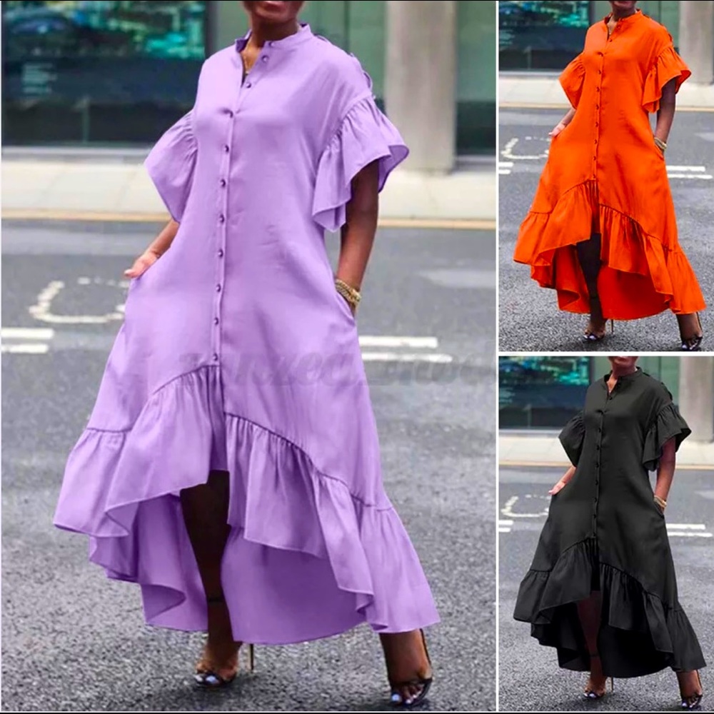 Ruffled, High Low, Shirt Dress